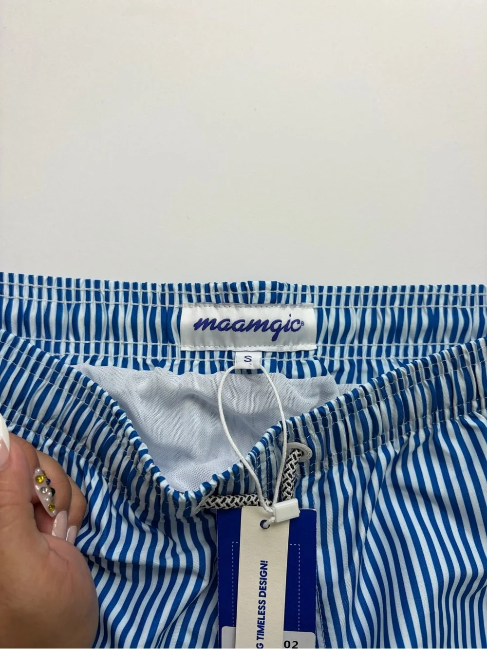 NWT Maamgic Blue Stripe Men’s Swim Trunks S